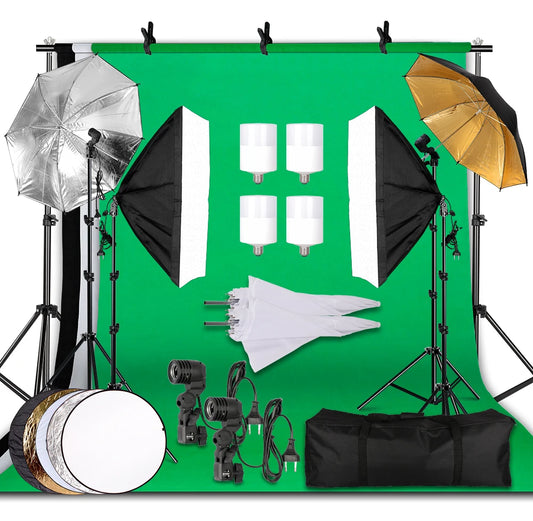 KIT DE ILUMINAÇÃO refletor para FOTOGRAFIA, 2.6x3m, fundo fotográfico, cenários de musselina, softbox, guarda-chuva, suporte de luz para estúdio fotográfico